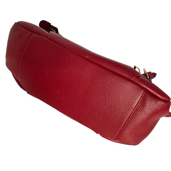 Kattee Red Leather Purse Gold Hardware Satin Interior 5 Pockets Zipper Closure - Picture 9 of 12